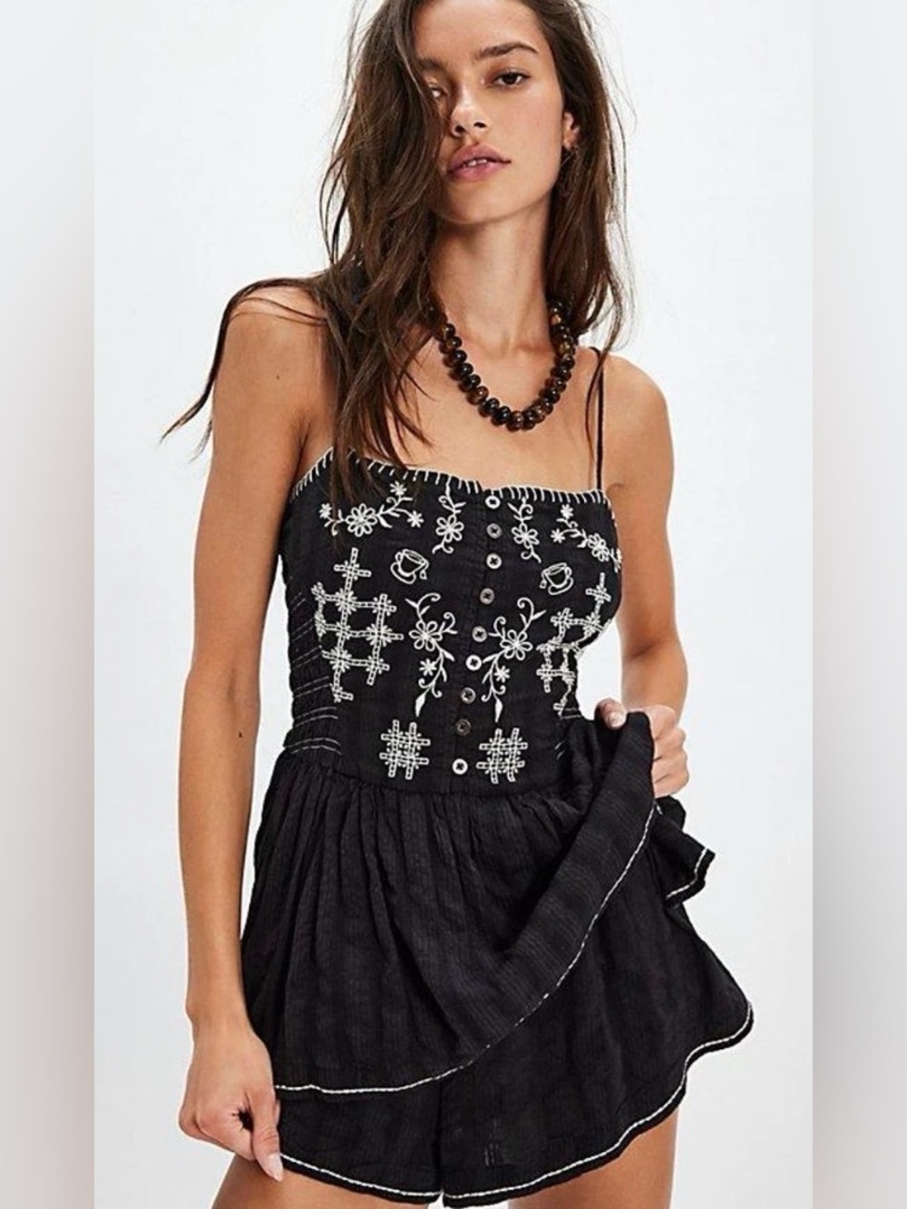 Free People Women's Black Marley Embroidered Romper - Picture 4 of 5